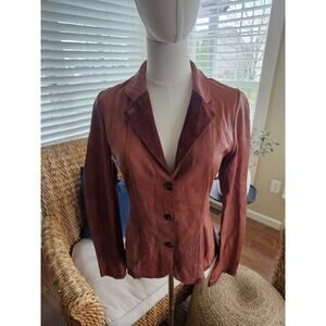Collection Privee Pelle Leather Jacket Womens Size 42/6 Made In Italy Brown